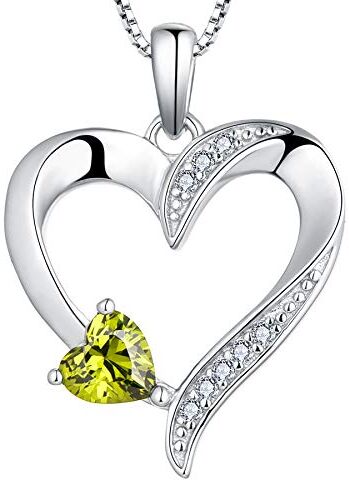 YL Collana cuore Argento 925 tagliato Agosto Pietra portafortuna Peridoto Verde Zirconia Cubica Collana con Ciondolo a Doppio Cuore per Donna, 45-48 cm