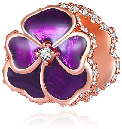 H.ZHENYUE Deep Purple Pansy Flower Charms per Braccialetti con Ciondoli da Donna,Regalo di Gioielli di Natale di Compleanno di Halloween per la Festa Della Mamma in Argento Sterling 925 per Ragazze