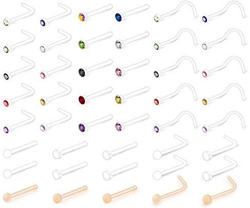 Rajnard 20G Piercing al Naso Flessibile in plastica Trasparente per Perno da Lavoro Vite a Forma di L Naso Vite CZ Diamond Piercing Fermi per Donna Uomo Colore della Pelle