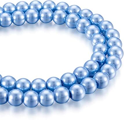 Cheriswelry 2 fili di perle di vetro da 8 mm blu cielo rotondo perlato distanziali dipinte lucente perle finte ciondoli per gioielli, bracciali, orecchini, confezione da 200+