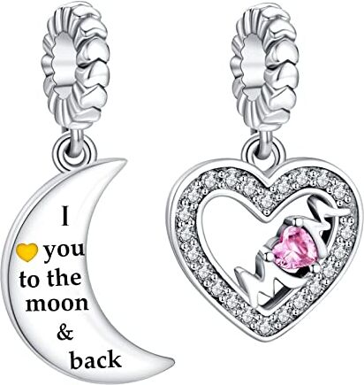 Amuefer Mamma Charm Compatibili Bracciale Collana Pandora, Argento Sterling Luna e Stella Ciondolo Natale Gioielli Regali per le Donne Ragazza Moglie Amici