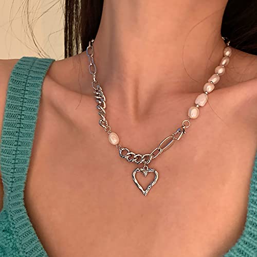 TseenYi Collana Girocollo Cuore Barocco Collana Di Perle Collana A Catena Cavo Collana Cuore Cavo Amore Collana Perla Vintage Girocollo Catena Gioielli Per Donne E Ragazze Regali