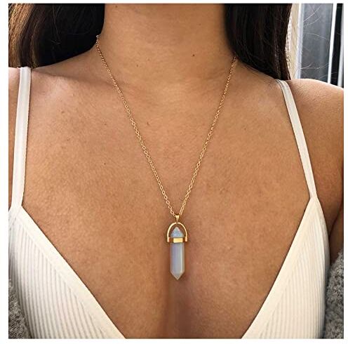 Dervivea Boemia Opale Pietra Collana Choker Esagonale Cristallo Ciondolo Collana Catena Oro Lungo Pietra Di Luna Collana Pietra Naturale Collana Catena Gioielli Per Le Donne E Le Ragazze