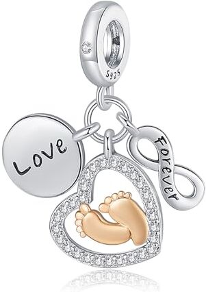 Doyafer 925 Argento Talismano, Infinito Amore Baby Impronta, Tre Pezzi Pendente Set come Regalo di Compleanno