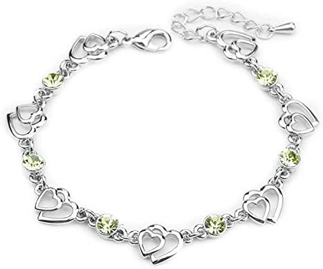 YLLZJ Diamante verde Elementi cristallo Bracciale Donna Argento 925 Bracciali Cuore Amore, Regalo per la Festa Della Mamma/Aniversario/Valentin’s Day,Gioiello Regalo per Donna