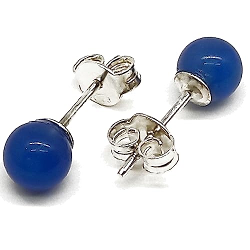 Coralli di Sardegna Orecchini Agata Blu Pallino 6mm Argento Chiusura Pressione (6, Agata Blu)