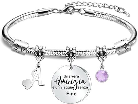 SAMORION Regalo Amica Speciale Bracciale Regali Amicizia per Donne Bracciali con 26 Lettere Regali Migliore Amica Compleanno Idee Regali Amica Natale Regalo per Amica (A)