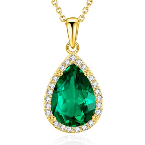 VONSSY Collana da donna con ciondolo a forma di pietra preziosa, ovale, in cristallo di rubino, smeraldo, zaffiro, gioiello in argento platino