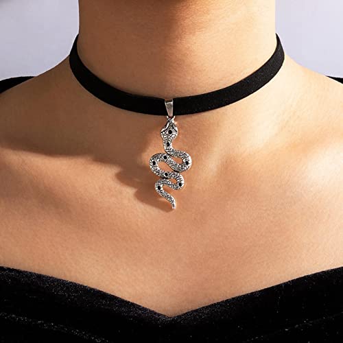 Wendalern Collana girocollo in velluto nero vintage Collana con ciondolo serpente punk Collana in argento con serpente gotico Collana con gioielli per donne e ragazze