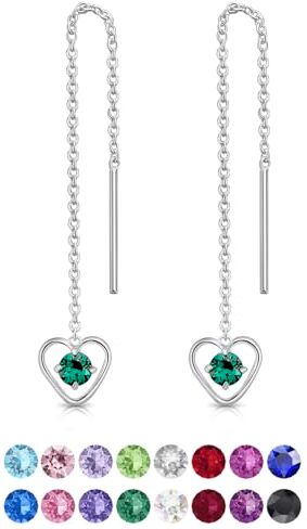 DTPsilver Orecchini Verdi Pendenti Argento 925 con Cristalli Swarovski 3 mm Orecchini Smeraldo Verde Orecchini Verdi Donna Orecchini Donna Verdi con Catena in Argento 925