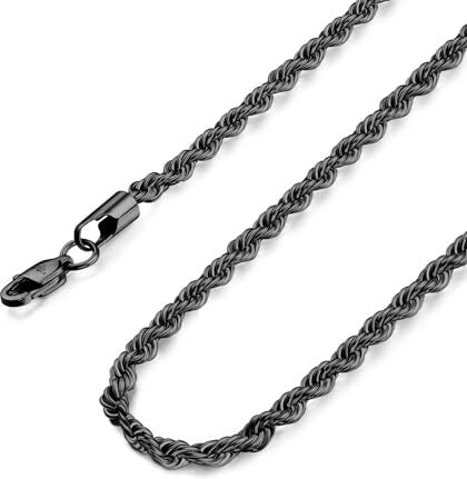 Diamday Collana da Uomo Donna Catena di Corda Intrecciata Collegamento in Acciaio Inossidabile Larghezza 4MM Lunghezza 41-76 CM Collana Argento Oro Nero