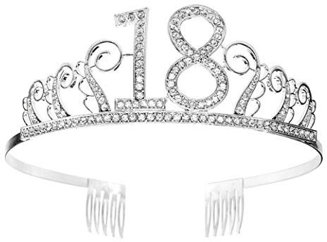 MaoXinTek Corona per Compleanno 18 Anni Cerchietto Diadema Principessa Donna Tiara Strass Cristallo con Pettine, Principessa Articoli per Feste e Decorazioni con Cristallo Argento