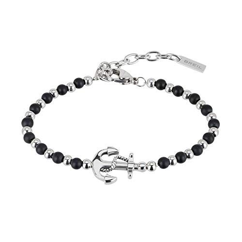 Breil , Collezione Black Onyx, Bracciale da Uomo a Ispirazione Nautica, con Sfere di Onice Nero e Acciaio Specchiato, Chiusura a Moschettone, Idee Regalo Uomo, Lunghezza 17.5-22.5 cm, Silver-Nero