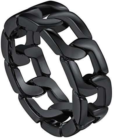 ChainsPro Cool Rings for Men Black Chain Ring Robusto anello Eboy, Anelli Uomo a Catena Cubana, Anello Uomo Acciaio a Fascia, 01 Stile Nero Anello Hip Hop Rock Punk, Taglia 14