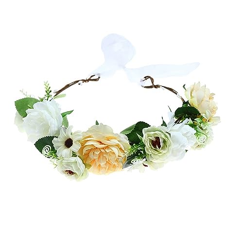 YEAMKE Ghirlanda creativa di fiori in tessuto finto fascia bohémien sposa damigella d'onore foto tiara, 85-3 bianco