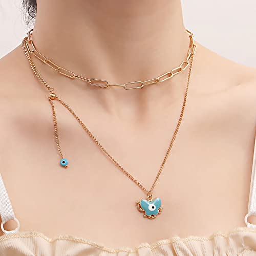 TseenYi Collana Girocollo Farfalla Strati Collana Boho Blu Malocchio Collana Pendente Farfalla Blu Multistrato Catena Farfalla Grossa Oro Girocollo Catena Clavicola Gioielli Estivi Donne e Ragazze