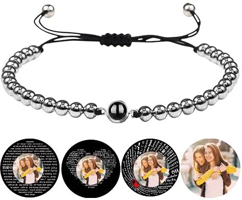 Certykllp Immagine personalizzata con perline Bracciali proiezione foto personalizzata per uomini donne Bracciale regolabile I Love You San Valentino Compleanno Anniversario Regali in memoria per lei Lui