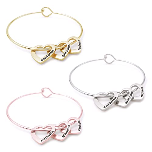 ALMENDRA Bracciale da donna personalizzato con incisione cuore con nome famiglia braccialetto personalizzabile regalo festa della mamma figli iniziale data nascita zampa cane gatto acciaio (Cuori vuoti)