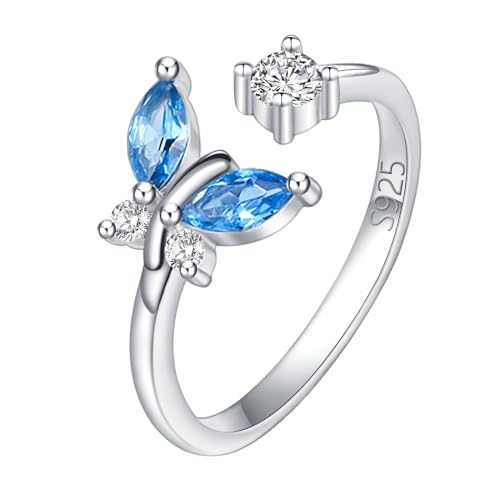 Tusuzik Anelli Donna Farfalla Blu Anello Argento 925 Donna Gioielli in Argento Regali per Donna Fidanzata Moglie Mamma in Compleanno Natale Matrimonio