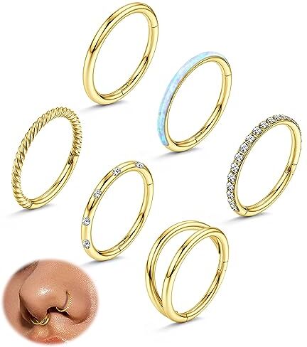 ADRAMATA 6Pcs 18G Piercing Naso Acciaio Chirurgico Septum Piercing Oro Argento Piercing Naso Cerchio Helix Daith Cartilagine Orecchini Piercing Labbra Anelli Naso Nostril Piercing per Donna Uomo