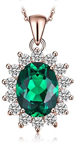 JewelryPalace 2.5ct Collana Donna Kate Middleton Argento 925 con Simulato Smeraldo Verde, Princess Diana William Collana Ciondolo Pietra Ovale Catena 45cm, Collane Pendenti Oro Rosa Set Gioielli Donna