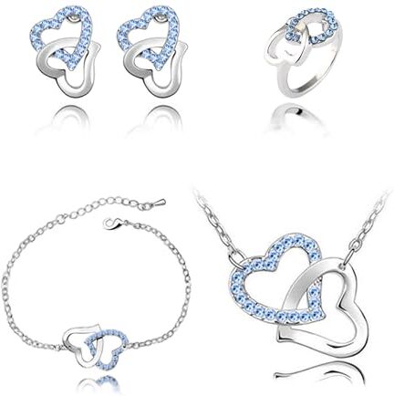 Gkaopi Parure Gioielli Donna Cuore Parure Gioielli per Donna Ragazze 925 Collana Orecchini Bracciali e Anelli Set Festa Della Mamma per Moglie Amiche