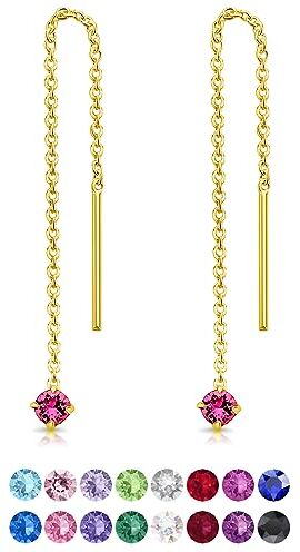 DTPsilver ® Orecchini Saliscendi Placcati Oro Lovli Orecchini Donna Pendenti Argento 925 Placcato Oro Giallo con Cristalli Swarovski Rosa Orecchini Donna Rosa Orecchini Lunghi Punto Luce Rosa