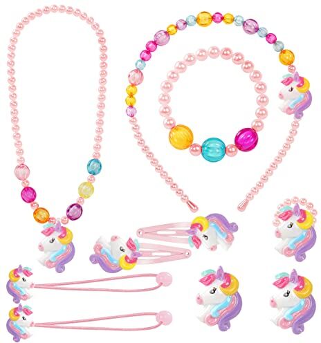 OSDUE Unicorno Dress Up Set, 10 Pezzi Gioielli a Unicorno, Gioielli Per Bambini Unicorno, Collana della Unicorno dei bambini, Set di Collana Braccialetto Orecchini Anelli per Bambine Regalo Compleanno