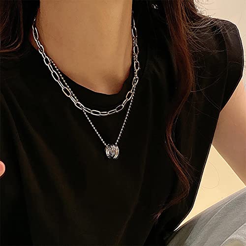 TseenYi Stratificazione Collana A Catena Graffetta Boho Collana A Cerchio Aperto Argento Stratificato Collana Di Perline Anello Cerchio Ciondolo Collana Catena Gioielli Per Donne E Ragazze Regali