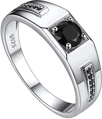 Suplight Anello Donna Diamante Nero Anello Argento 925 Donna Anello Pietra Nera Anello Argento Uomo Anello Donna Taglia 12 Regalo per Uomo e Donna