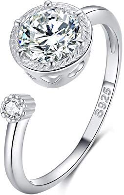 Qings Anello Moissanite Argento,Anello Aperto Regolabile S925, Anello Birthstone Donna, Anelli Regolabili Donna Argento 925