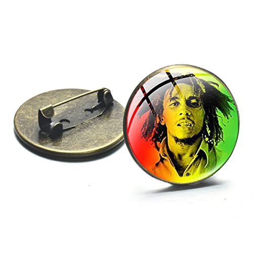 YBRAG Spille in stile reggae Bob Marley Giamaica Spille in stile reggae Rosso Giallo Verde Stripe Harajuku Stampato Vetro Cabochon Spilla Bottone Regalo