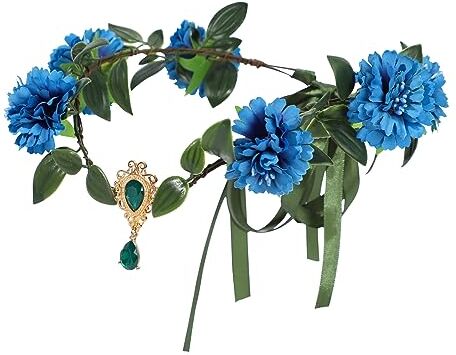 BBXWANG Coroncina Fiori Bambina, Ghirlanda Fiori Artificiali Corona Fiori Coroncina Sposa con Nastro, Elfo Corona di Fiori per Capelli Boho Coroncine Fiori per Halloween, Matrimonio, Festa (Fiore blu)