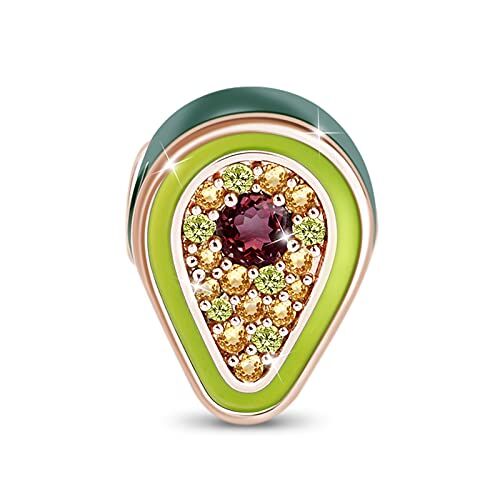 GNOCE Charms Bead Avocado Verde in Argento Sterling 925 Amo L'Avocado Charms Ciondolo Donna con Zirconia Cubic per i Bracciali e Collana