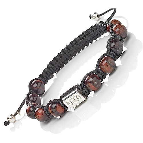 Generico Bracciale Tibetano Buddista Shamballa Tamashi Unisex Uomo Donna realizzato con Pietre Naturali 8 mm, Filo Cerato Nero, Artigianale Fatto a Mano regolabile 3 Misure.