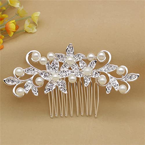 ESCATIC Accessori per capelli da sposa alla moda colore argento strass cristallo spose tiara perla pettini manuali per capelli gioielli per capelli da donna-8