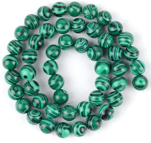 YOGAES Occhio di tigre naturale rotondo Amazzonite Lava Turchesi Agate Diaspro Granato Distanziatore Perline di pietra sfuse per creazione di gioielli Bracciale fai-da-te-Verde Malachite-6 mm da 59 a 61 pe