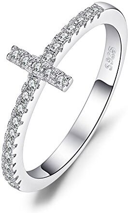 JewelryPalace Anelli Donna Argento 925, Fedine Fidanzamento, Anello Croce Laterale, Eterno Amore Diamante Simulato Anniversario Matrimonio Promessa Sposa Band Anelli Donna Argento, Gioielli Donna 16