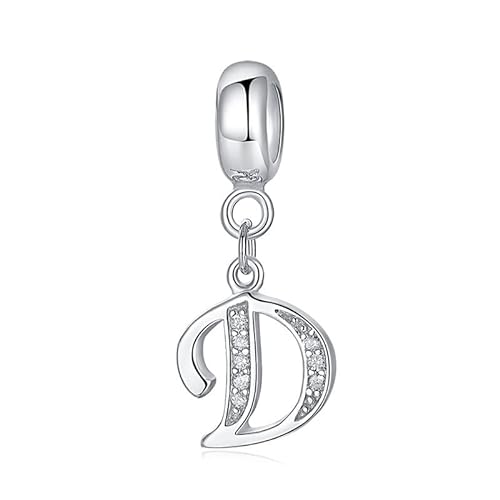 PEARLOVE Ciondolo con Lettera Dell'alfabeto in Argento Sterling 925 Charm Bead con A alla Z Pendente con Zirconia Cubica Compatibile con Pandora e Europei Bracciale Collane da Donna