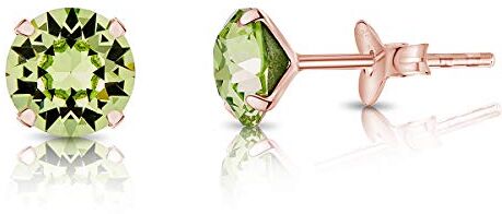 DTPsilver Orecchini Verde Peridoto Punto Luce Orecchini Argento 925 Placcati Oro Rosa con Cristallo Swarovski 6 mm Orecchini Verdi Donna Orecchini Donna Oro Rosa Orecchini Punti Luce Oro