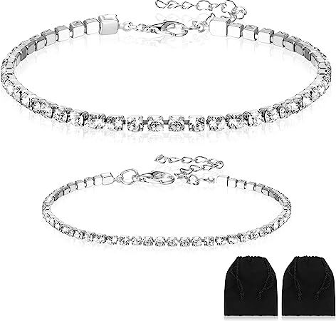 Otuuz 22,5 cm Cavigliera da Tennis Regolabile 16,5 cm Bracciale Tennis da Donna Bracciali Cavigliera Sottile in Argento Bracciale con Zirconi Cubici Braccialetti alla Caviglia per Regalo