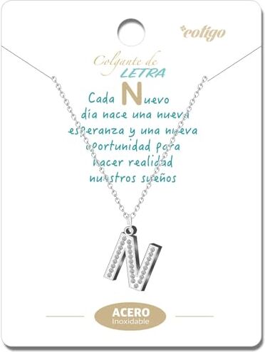 Cotigo Collana Lettera iniziale in acciaio inossidabile con pietra di zirconio brillante per donna con ciondolo a forma di lettera dalla A alla Z-Regalo per donna (Lettera N-Argento)