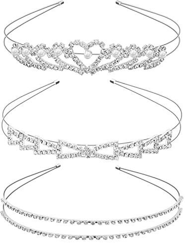 RSZYP Tiara da donna, 3 pezzi, con strass per feste di nozze, corona, diadema di cristallo e perle da sposa, eleganti accessori da sposa