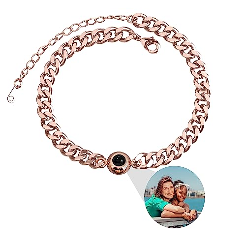 Generic Bracciale foto personalizzato per gli uomini, Bracciale foto personalizzato Catena cubana con immagini all'interno Bracciale foto personalizzato per la coppia