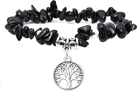 MILAKOO Bracciale con Pietre Preziose di tormalina nera Bracciale da Donna con Albero Della vita Bracciale con 7 Chakra Pietre Curative