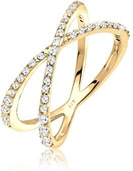 Elli Anello da Donna in Argento 925, Placcato Oro, Zirconia Cubica, 13