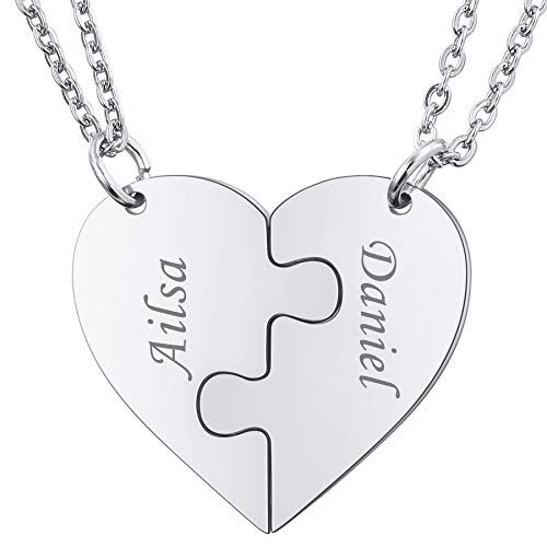 MeMeDIY Collana con Ciondolo A Forma Di Puzzle Personalizzato con Nome per Coppie Uomo Donna Incisione per Fidanzato Fidanzata Amanti In Set Di Gioielli per La Famiglia Amore Amicizia (2 Pezzi)