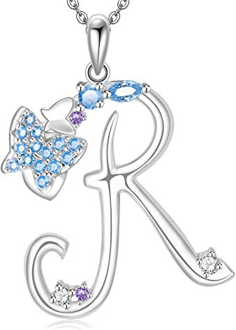 ULOMEOO Collana Donna Iniziali Argento 925 Pendente Ciondolo Farfalla Lettera R con Cristallo Gioielli Regalo Mamma Madre Nonna Moglie Figlia Fidanzata