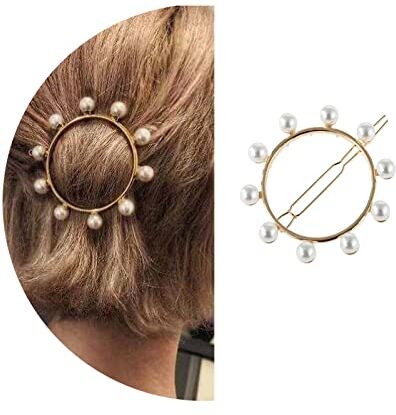 Wendalern Boho Perla Cerchio Capelli Clip Barrette Oro Perla Capelli Clip Barrette Geometrica Rotonda Capelli Pin Barrette Vintage Cerchio Decorativo Clip Accessori Per Capelli Per Le Donne Ragazze