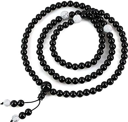 COAI Collana 108 Perle Mala in Onice con Spaziatori in Pietre Dure Semipreziose